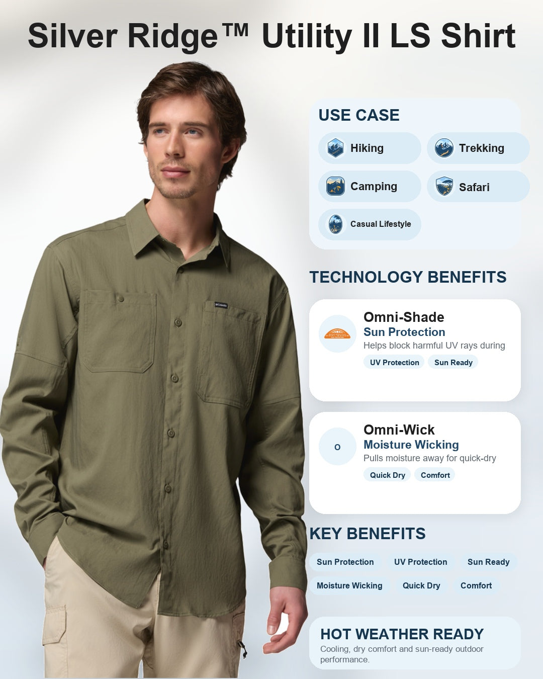 men green omni shade silver ridge utility ii long sleeve shirt plus size