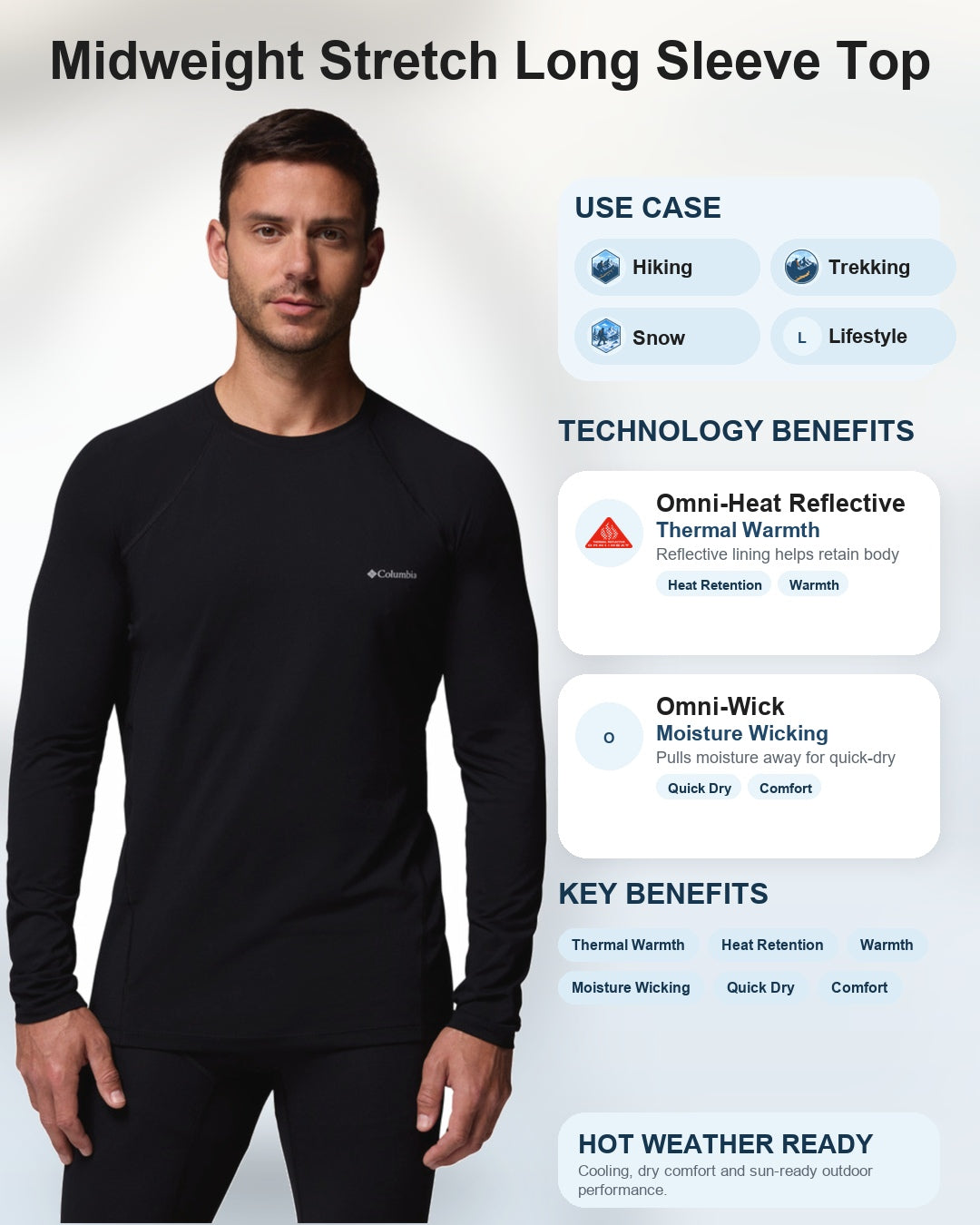 men black omni heat reflective midweight stretch baselayer top plus size