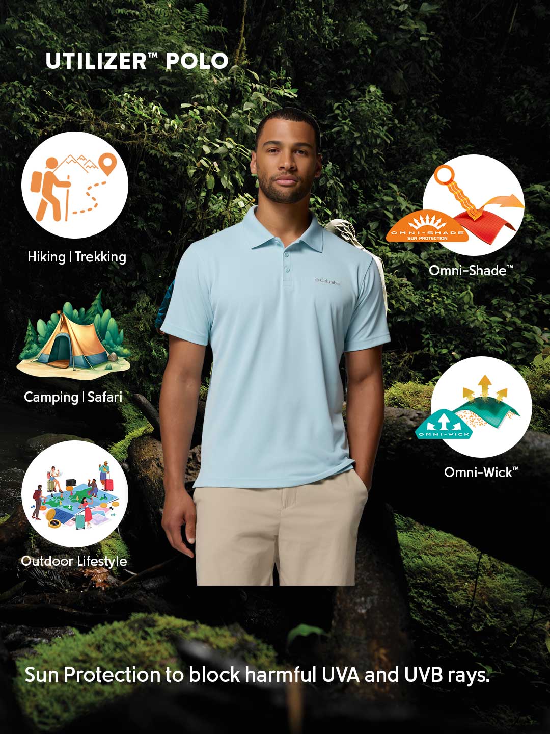 Columbia Men's Blue Omni-Shade Utilizer Polo Shirt for Sun Protection
