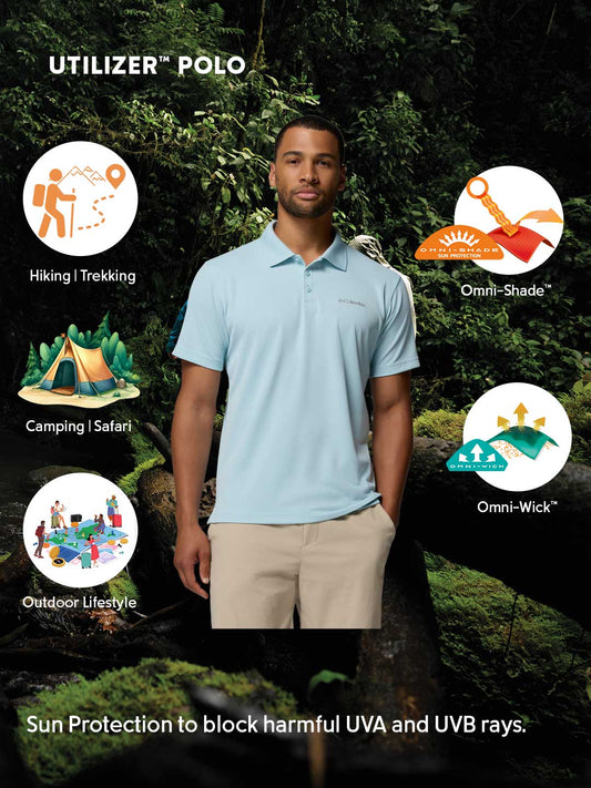 Columbia Men's Blue Omni-Shade Utilizer Polo Shirt for Sun Protection
