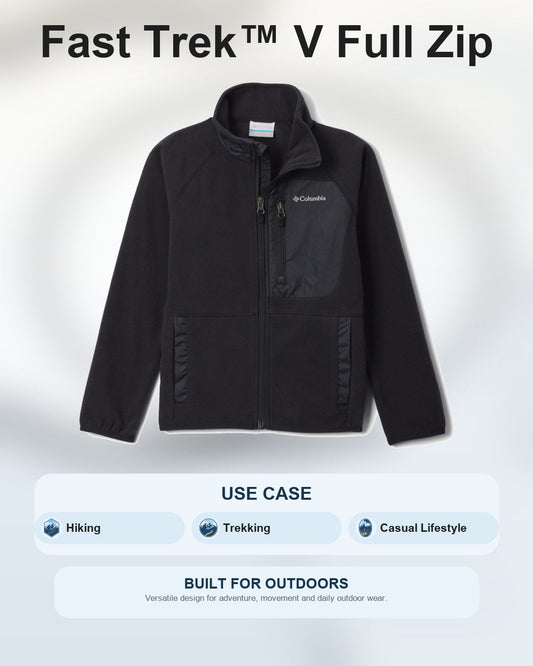 kids unisex black fast trek v fleece jacket