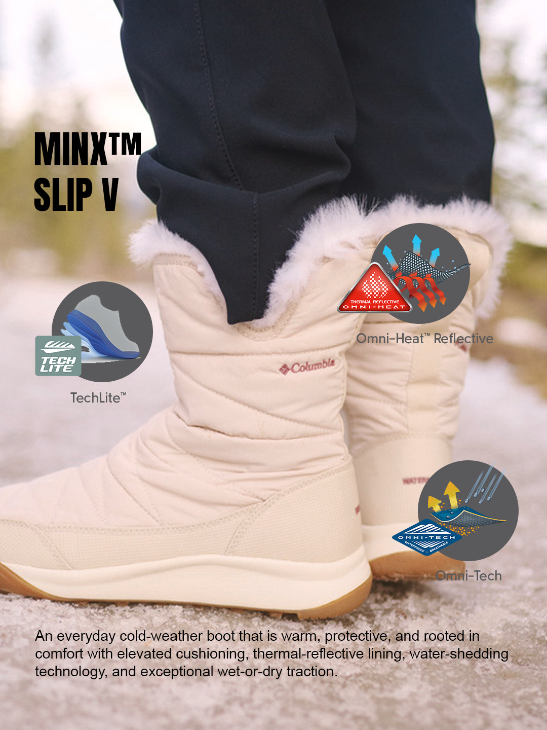 Columbia Women Beige OmniHeat Reflective Minx Slip V Waterproof Snow Sports  Boots UK-4