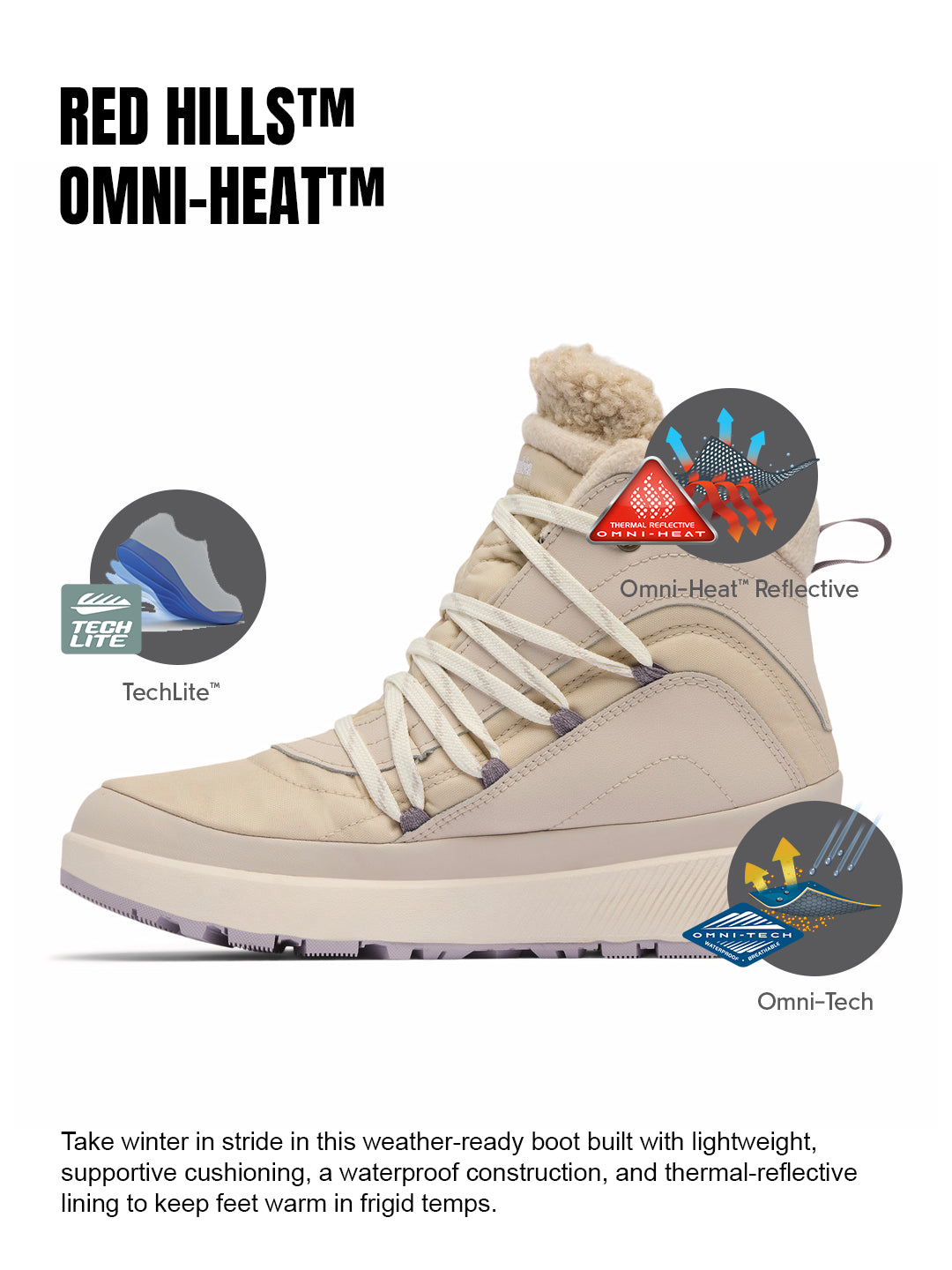 Columbia Women Beige Omni-Heat Reflective Red Hills Mid Shoes