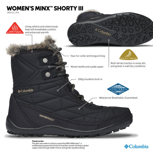 Columbia Women Black MINX SHORTY III Water Resistant Shoes