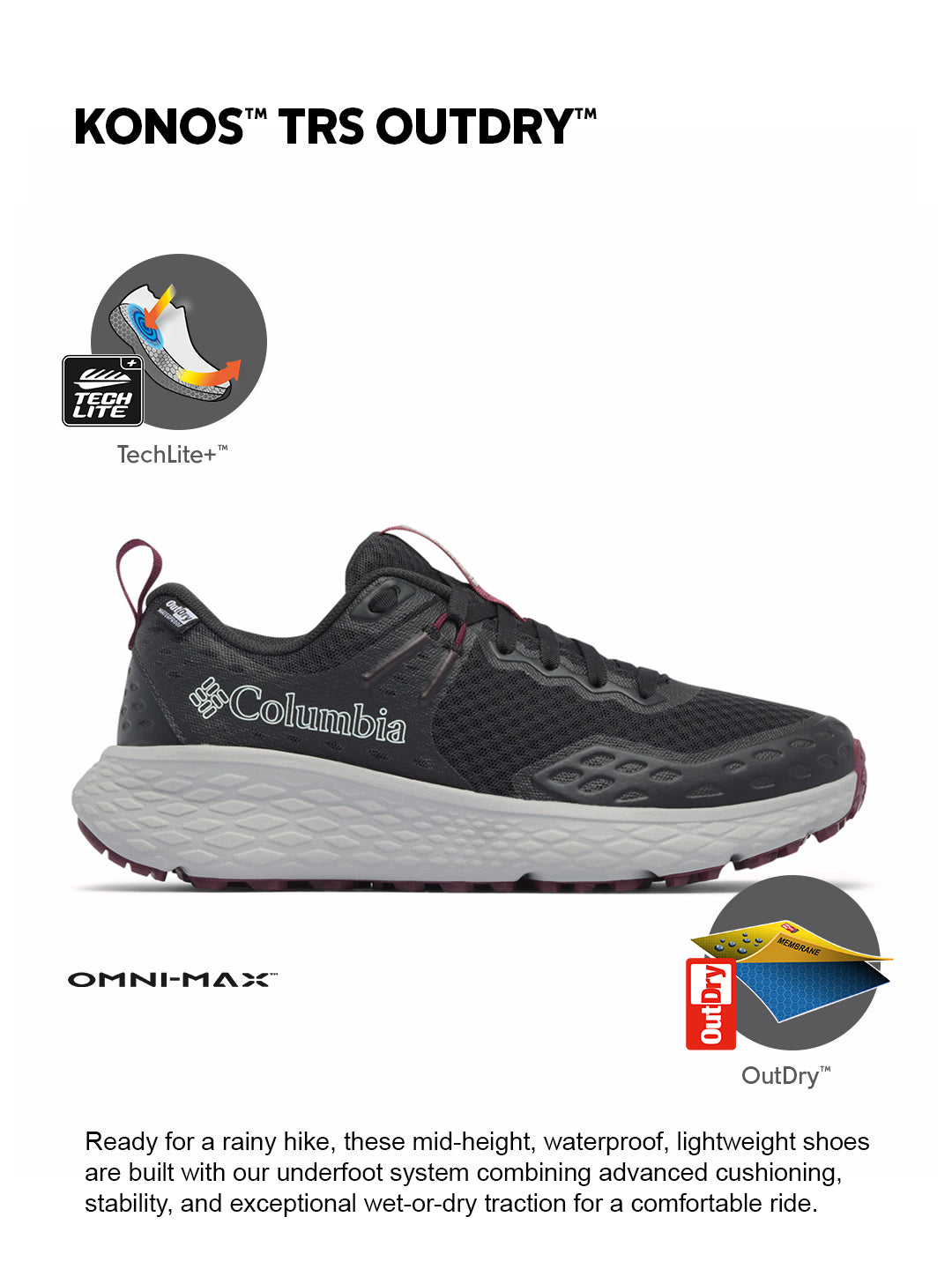 Columbia Women Black OmniMax Konos TRS Waterproof Hiking and Trekking Shoes