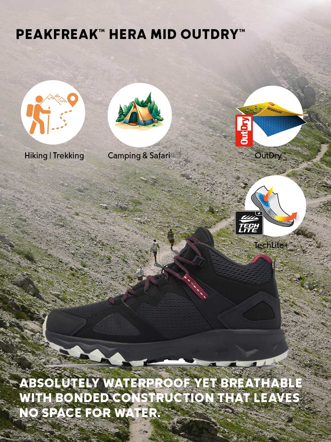 Columbia Women Black OutDry Peakfreak Hera Hiking & Trekking Shoes (Fully Waterproof)