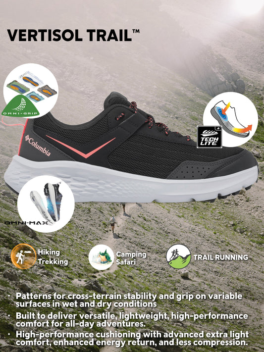 Columbia Women Black Omni-Grip Vertisol Trail Hiking & Trekking Shoes