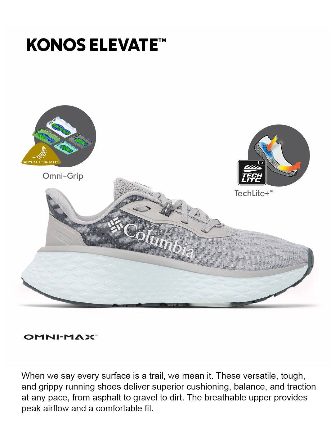 Columbia Women Grey OmniGrip Konos Elevate Trail Running Shoes
