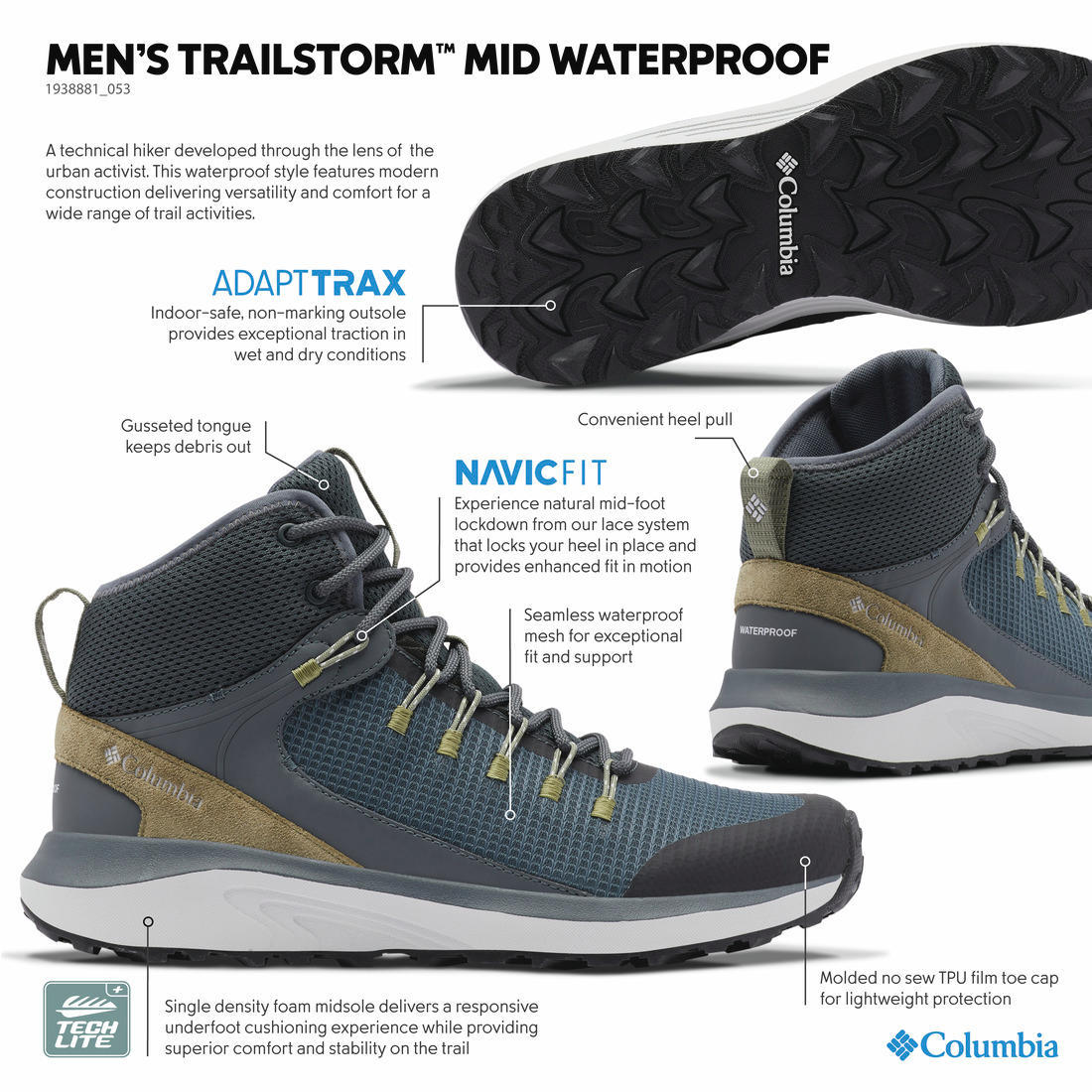 Columbia Men Grey TRAILSTORM MID WATERPROOF