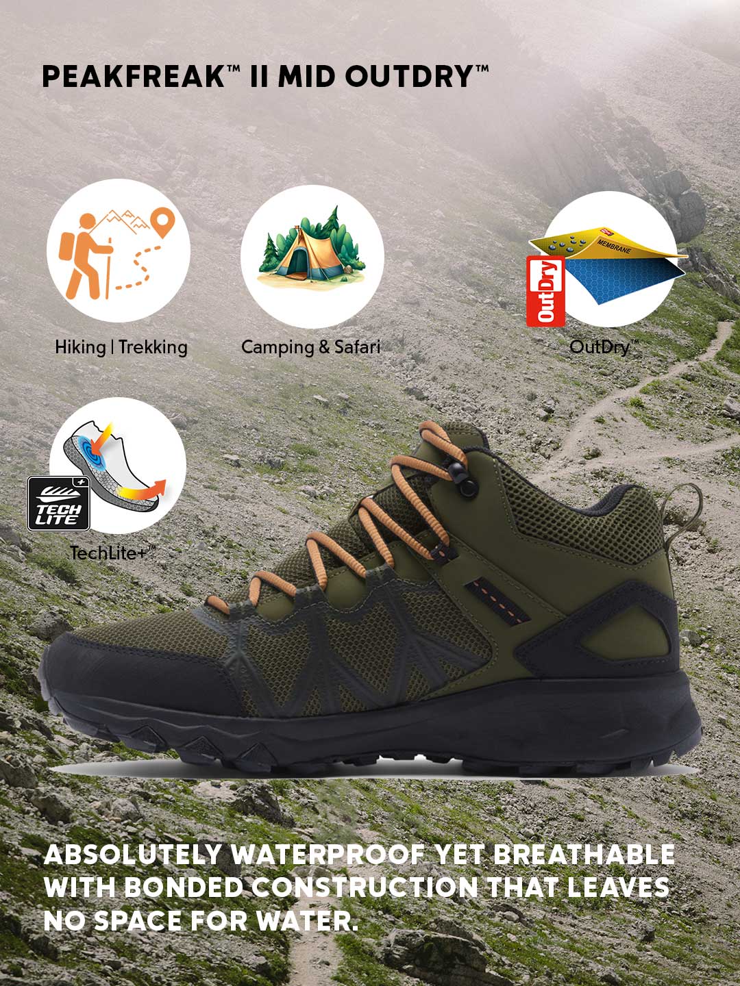 Columbia Men Olive Green OutDry Peakfreak II Hiking & Trekking Shoes (Fully Waterproof)