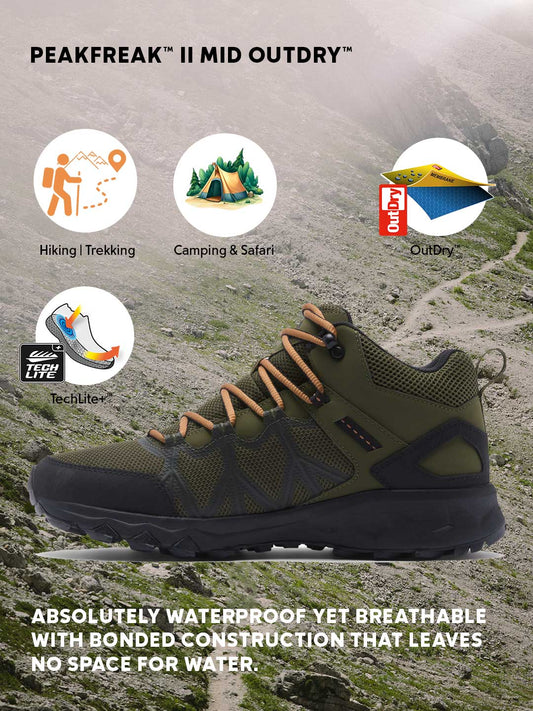 Columbia Men’s Olive Green OutDry Peakfreak II Hiking Shoes Fully Waterproof