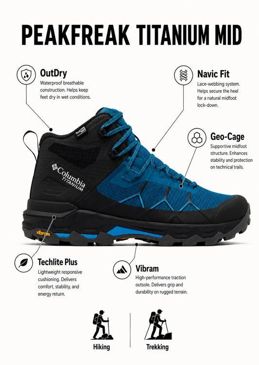 Columbia Men Blue OutDry Peakfreak Titanium Shoes (Fully Waterproof)