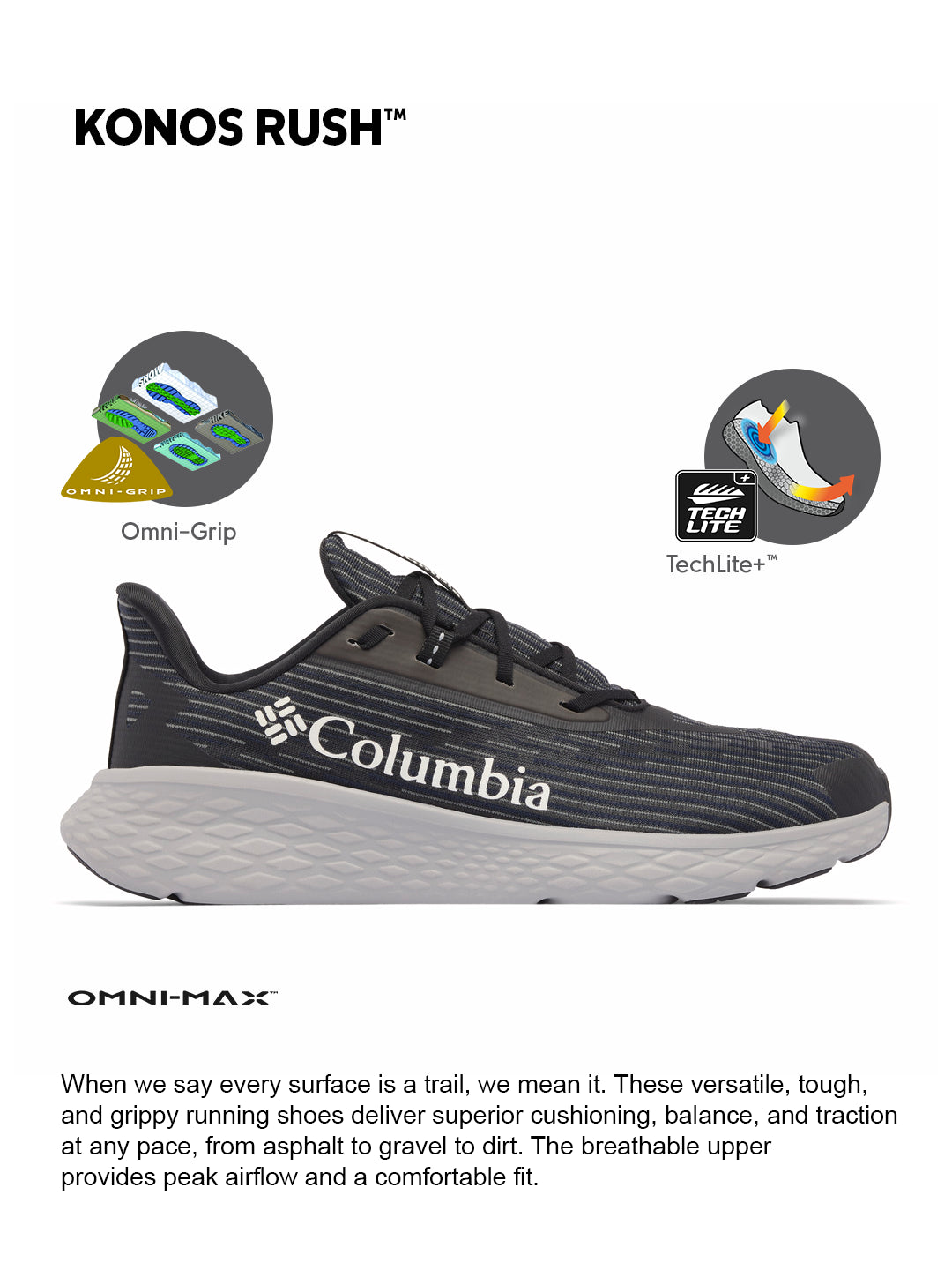 Columbia Men Black OmniGrip Konos Swift Trail Running Shoes UK-6