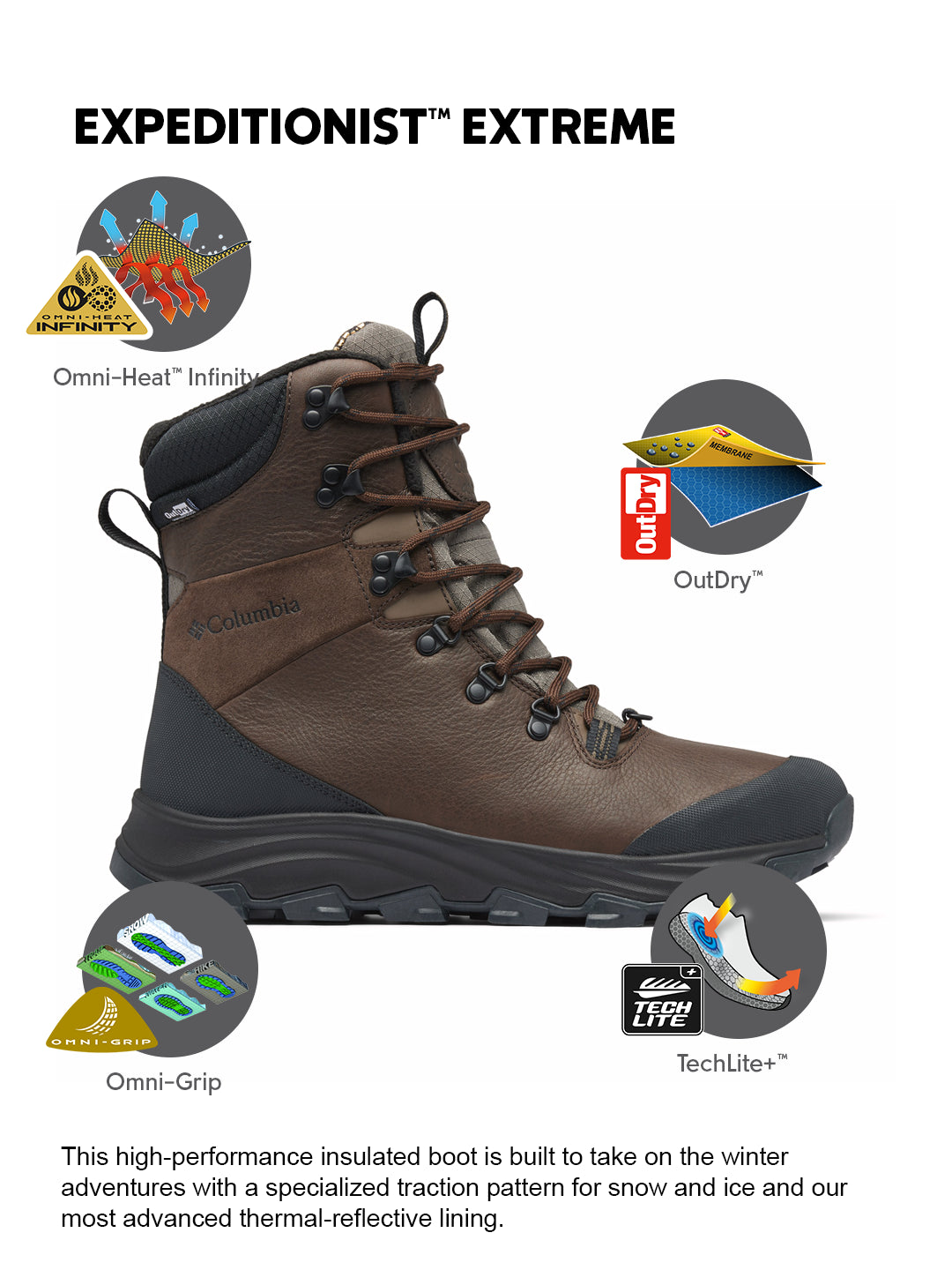 Columbia Men Brown Omni-Heat Inifnity Expeditionist Extreme Mid Shoes