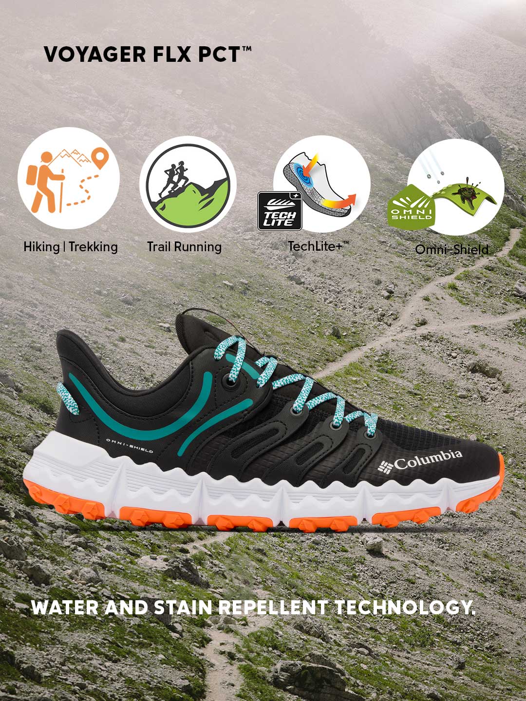 Columbia Men Black Omni-Shield Voyager FLX PCT Trail Running Shoes