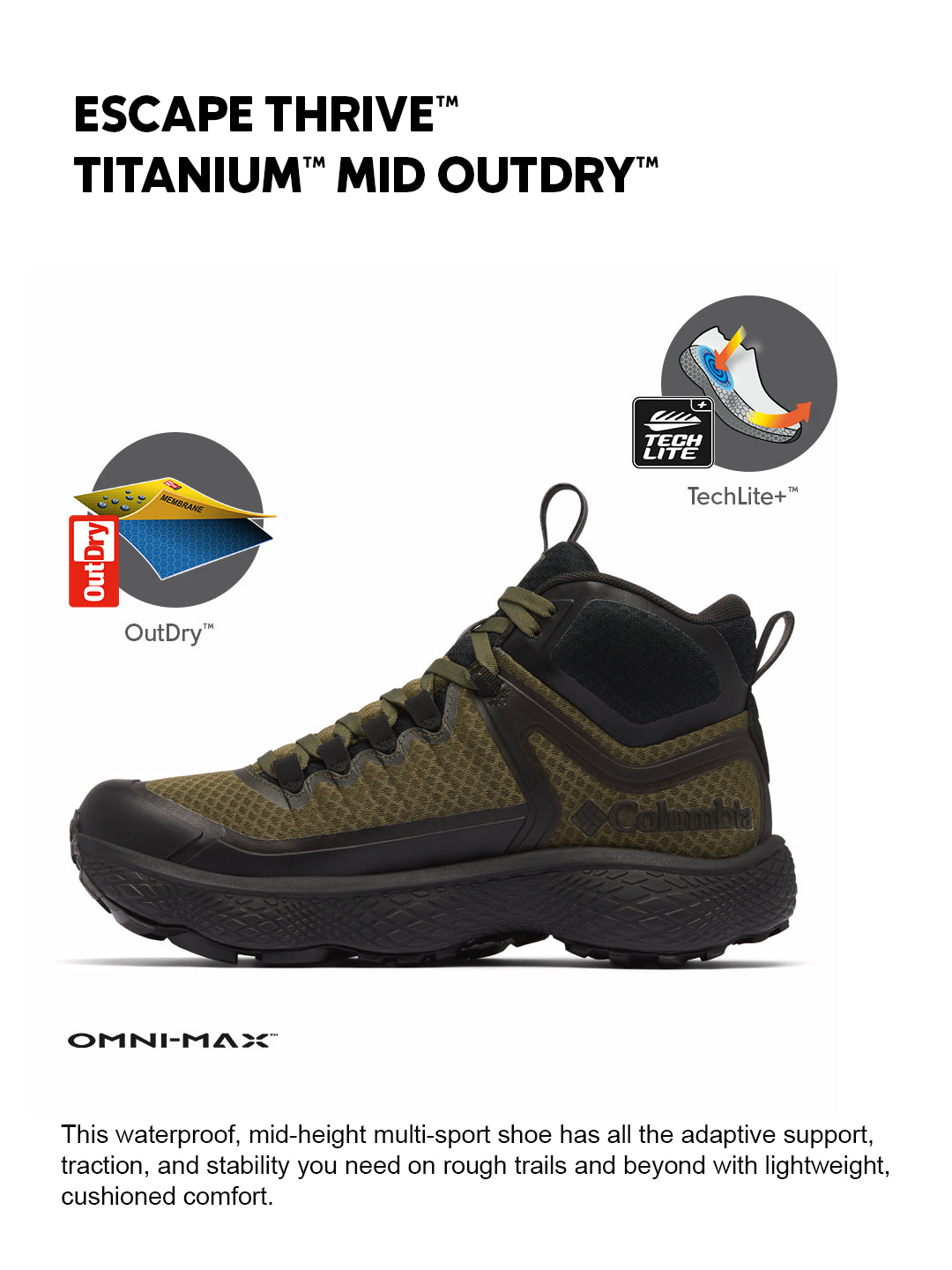 Columbia Men Green OutDry Escape Thrive Titanium Mid Shoes (Fully Waterproof)
