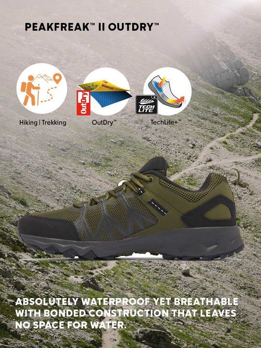 Columbia Men’s Olive Green OutDry Peakfreak II Fully Waterproof Hiking Shoes