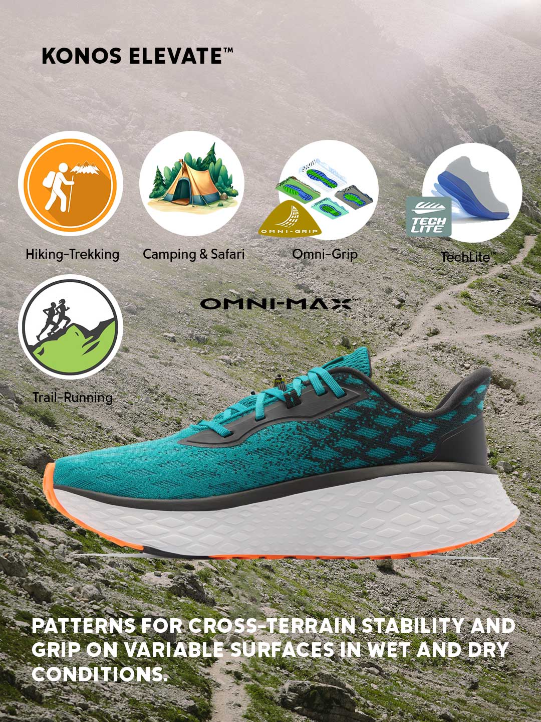 Columbia Men Teal Omni-Grip Konos Elevate Trail Running Shoes