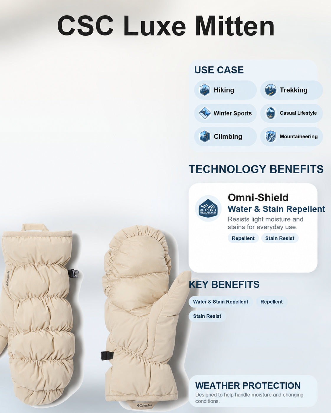 Columbia Women Beige Omni-Shield CSC Luxe Mitten