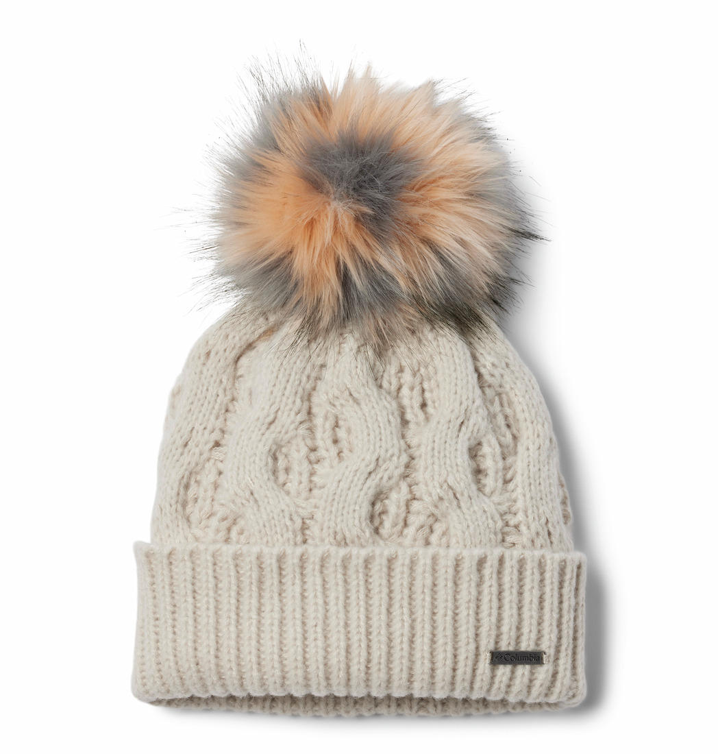 Columbia Womens Brown Boundless Days Cable Knit Pom Beanie