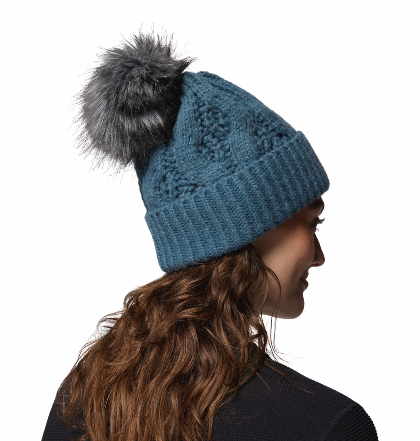 Columbia Women Blue Boundless Days Cable Knit Pom Beanie