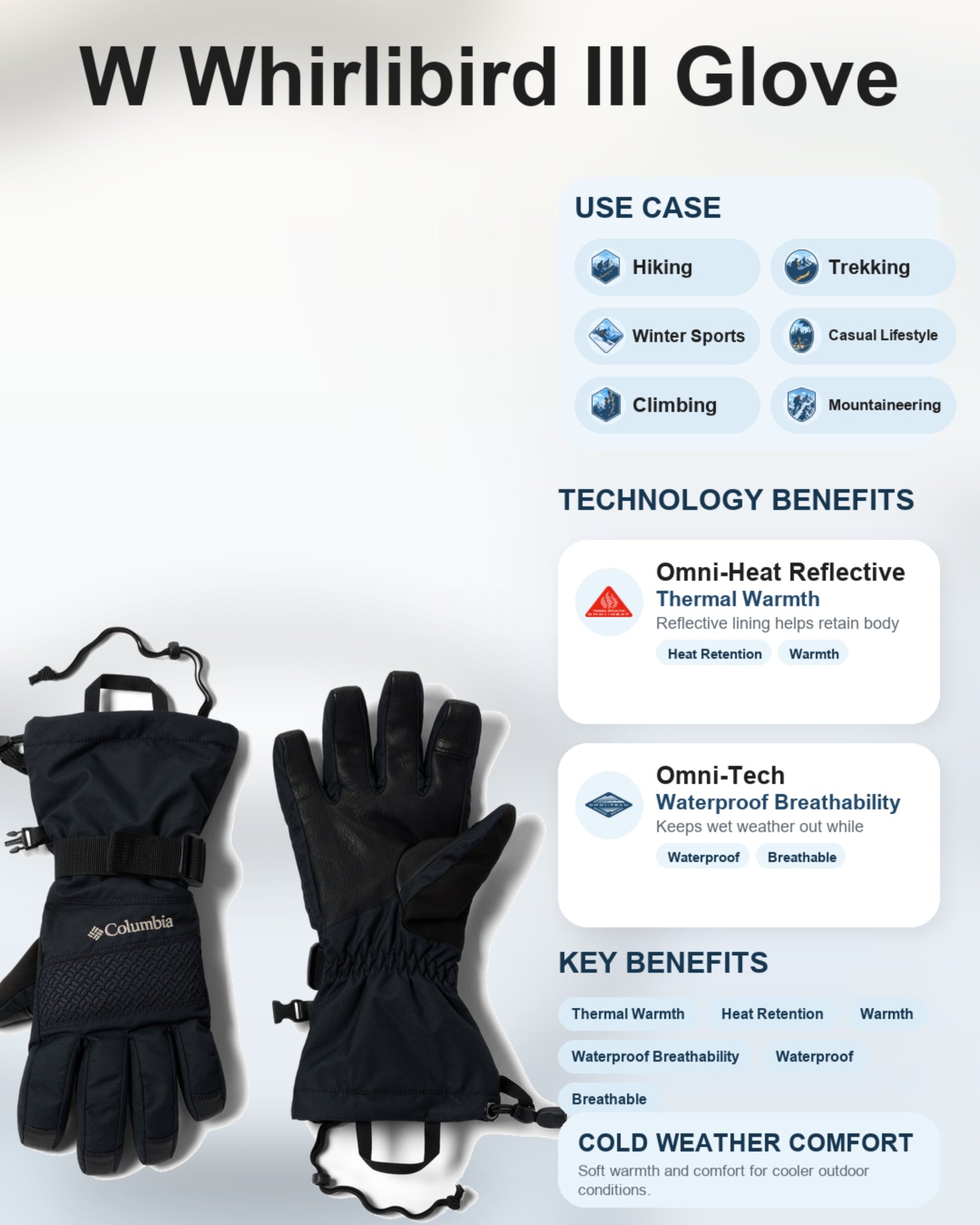 Columbia Women Black Omni-Heat Reflective W Whirlibird III Gloves