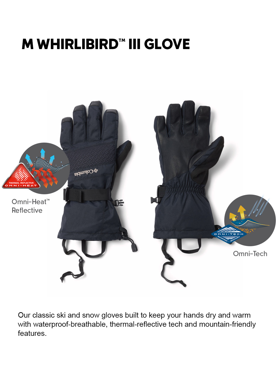 Columbia Mens Black OmniHeat Reflective M Whirlibird III Gloves
