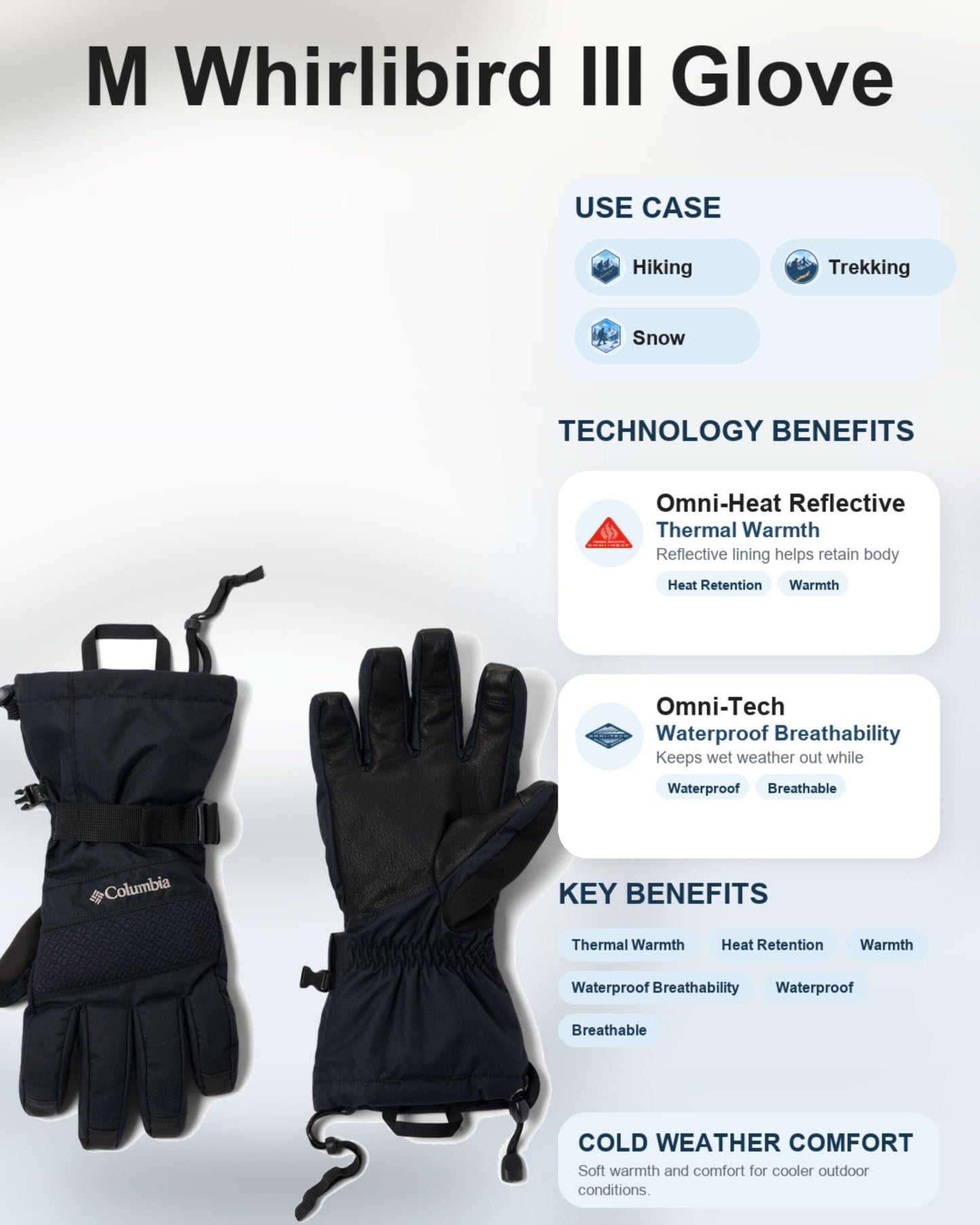 Columbia Men Black Omni-Heat Reflective M Whirlibird III Gloves