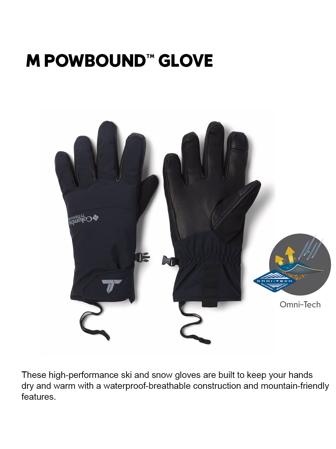 Columbia Men Black Omni-Tech M Powbound Gloves (Waterproof)