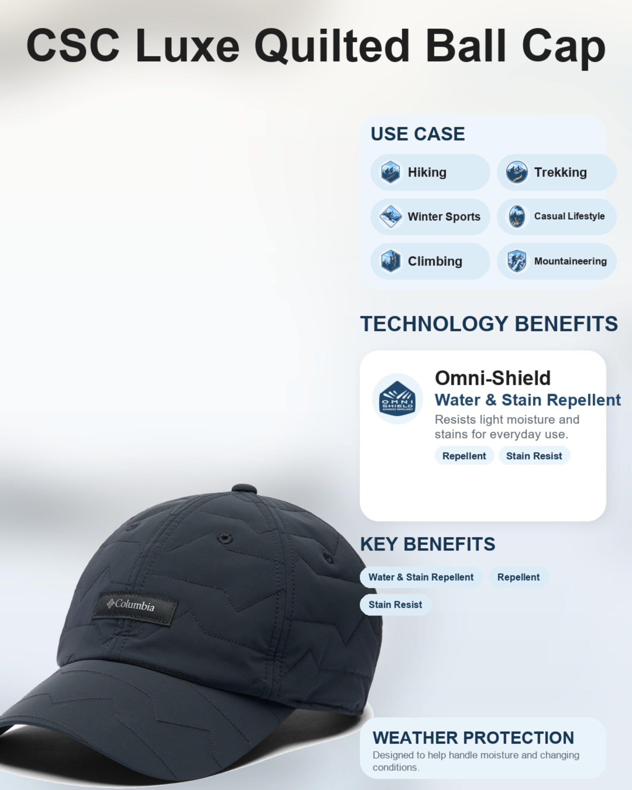 Columbia Unisex Black Omni-Shield CSC Luxe Quilted Ball Cap