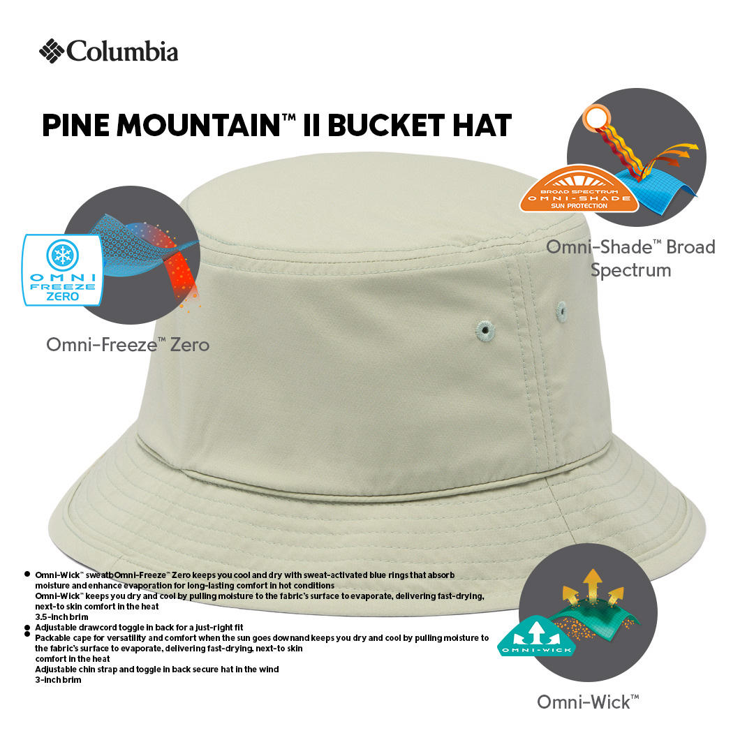 Columbia Unisex Green Pine Mountain II Bucket Hat (Sun Protection) S/M