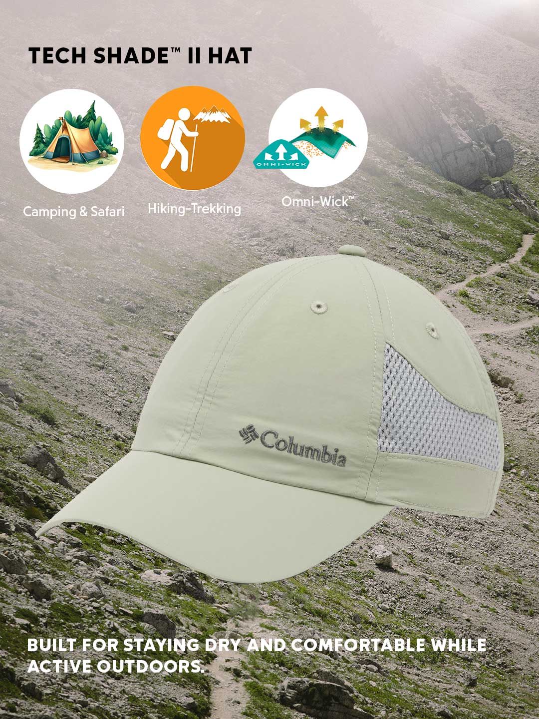 Columbia Omni-Wick Tech Shade II Cap for Unisex in Green