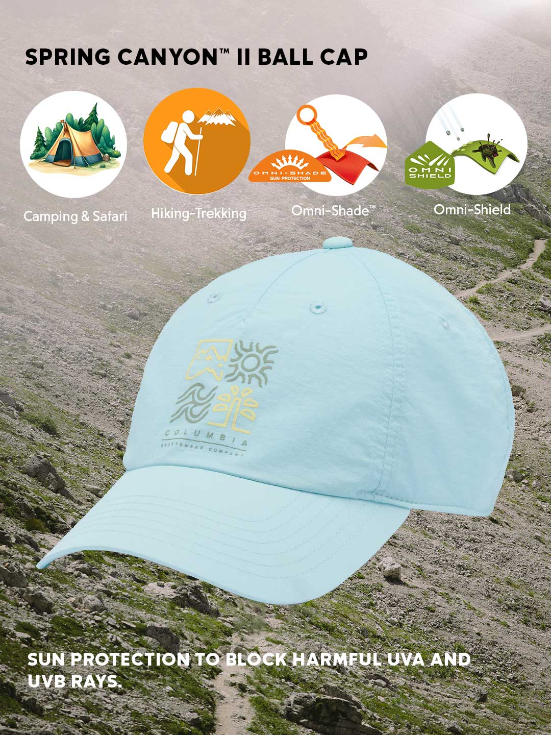 Columbia Unisex Blue Omni-Shade Spring Canyon II Ball Cap with Sun Protection