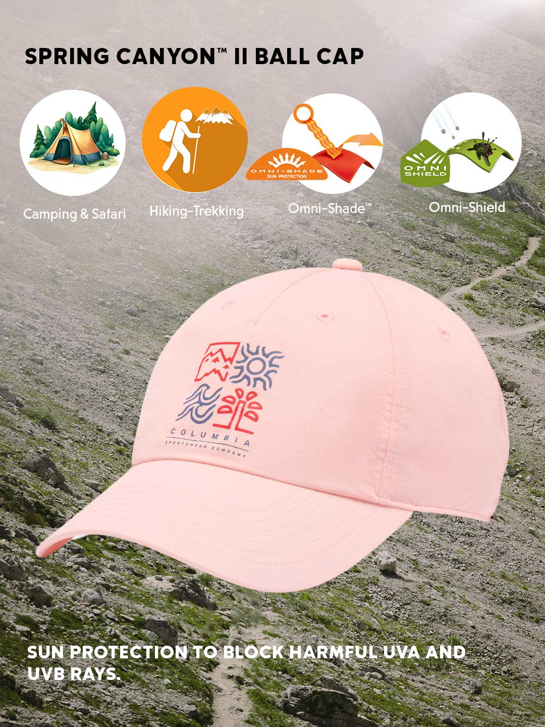 Columbia Unisex Pink Omni-Shade Spring Canyon II Ball Cap for Sun Protection