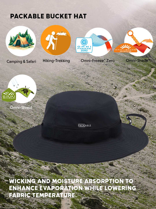 Columbia Unisex Black Omni-Freeze Packable Bucket Hat with Foldable Brim