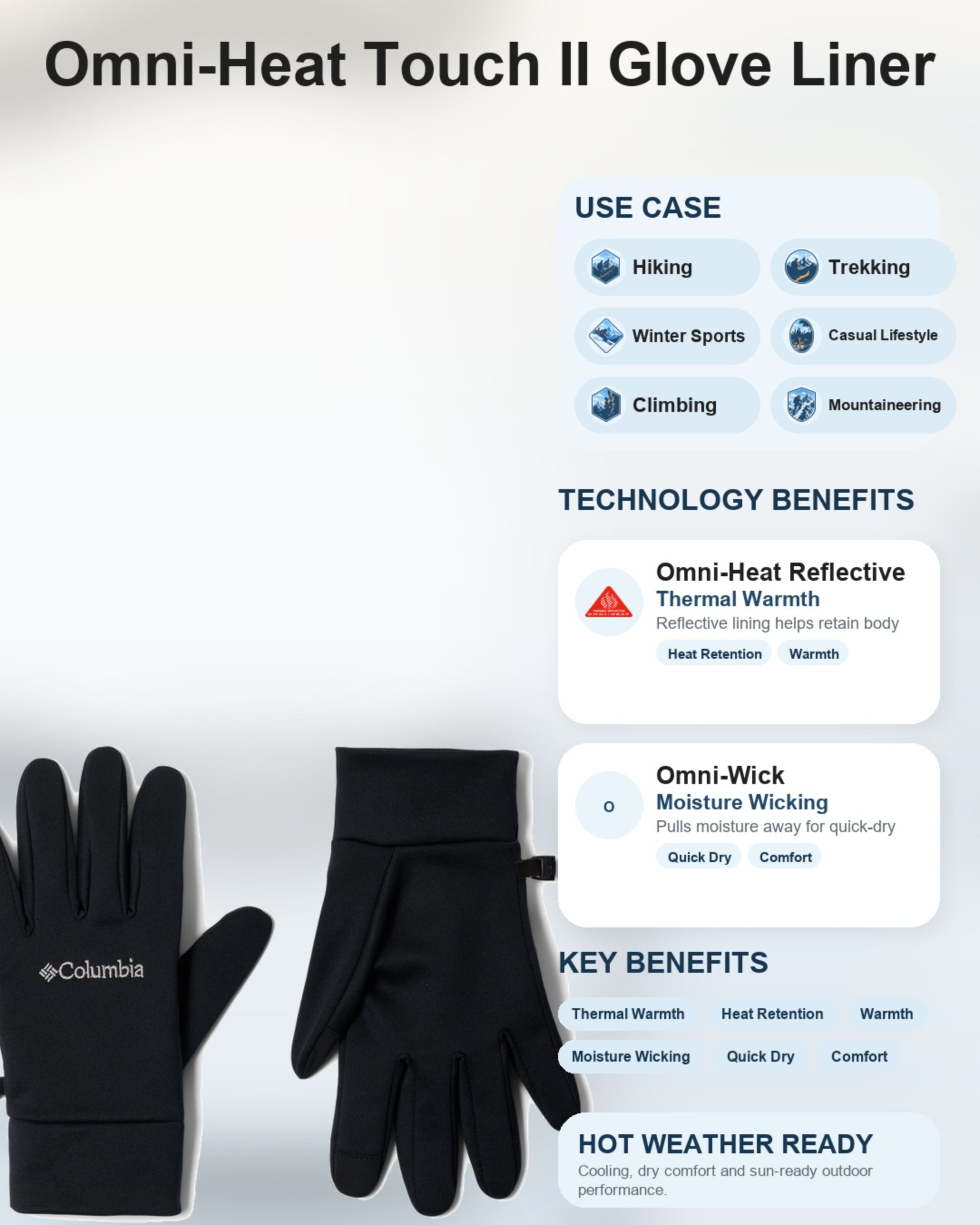 Columbia Unisex Black Omni-Heat Reflective Omni-Heat Touch II Gloves Liner