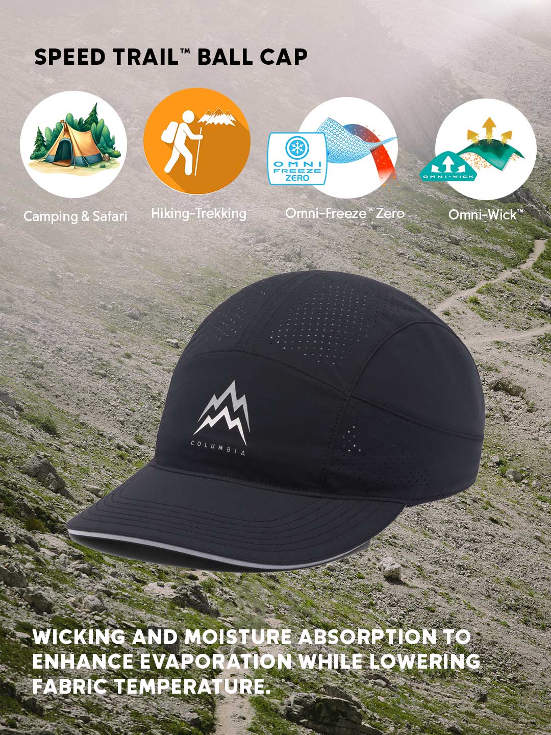 Columbia Unisex Black Omni-Freeze Speed Trail Ball Cap