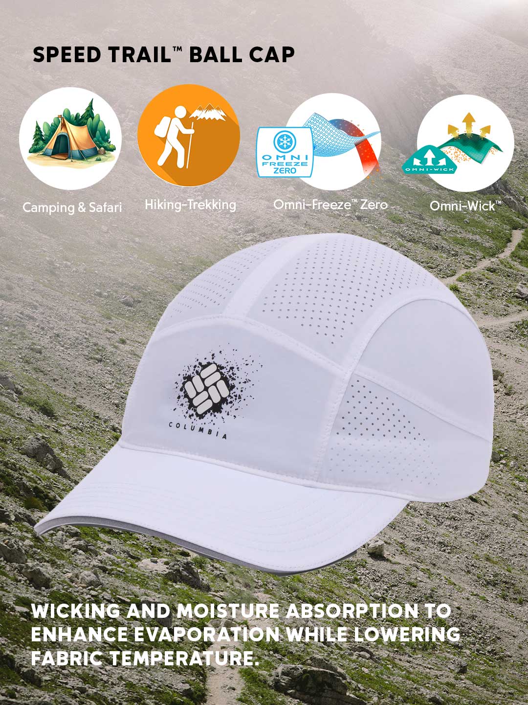 Columbia White Omni-Freeze Speed Trail Ball Cap for Active Outdoors