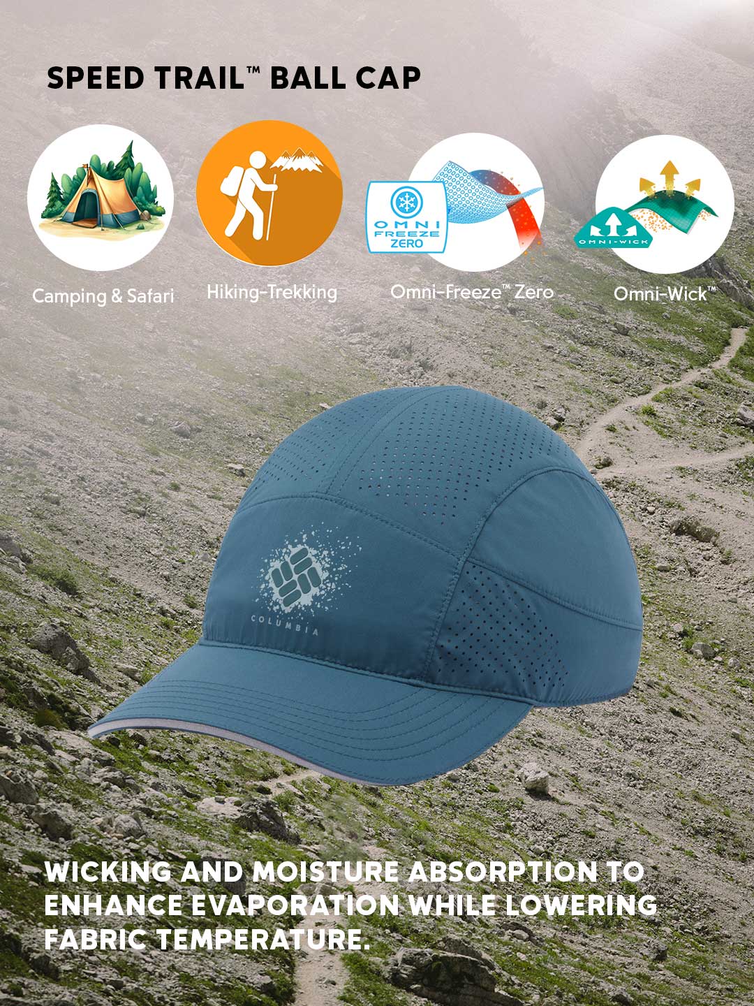 Columbia Blue Omni-Freeze Speed Trail Ball Cap for Outdoor Performance