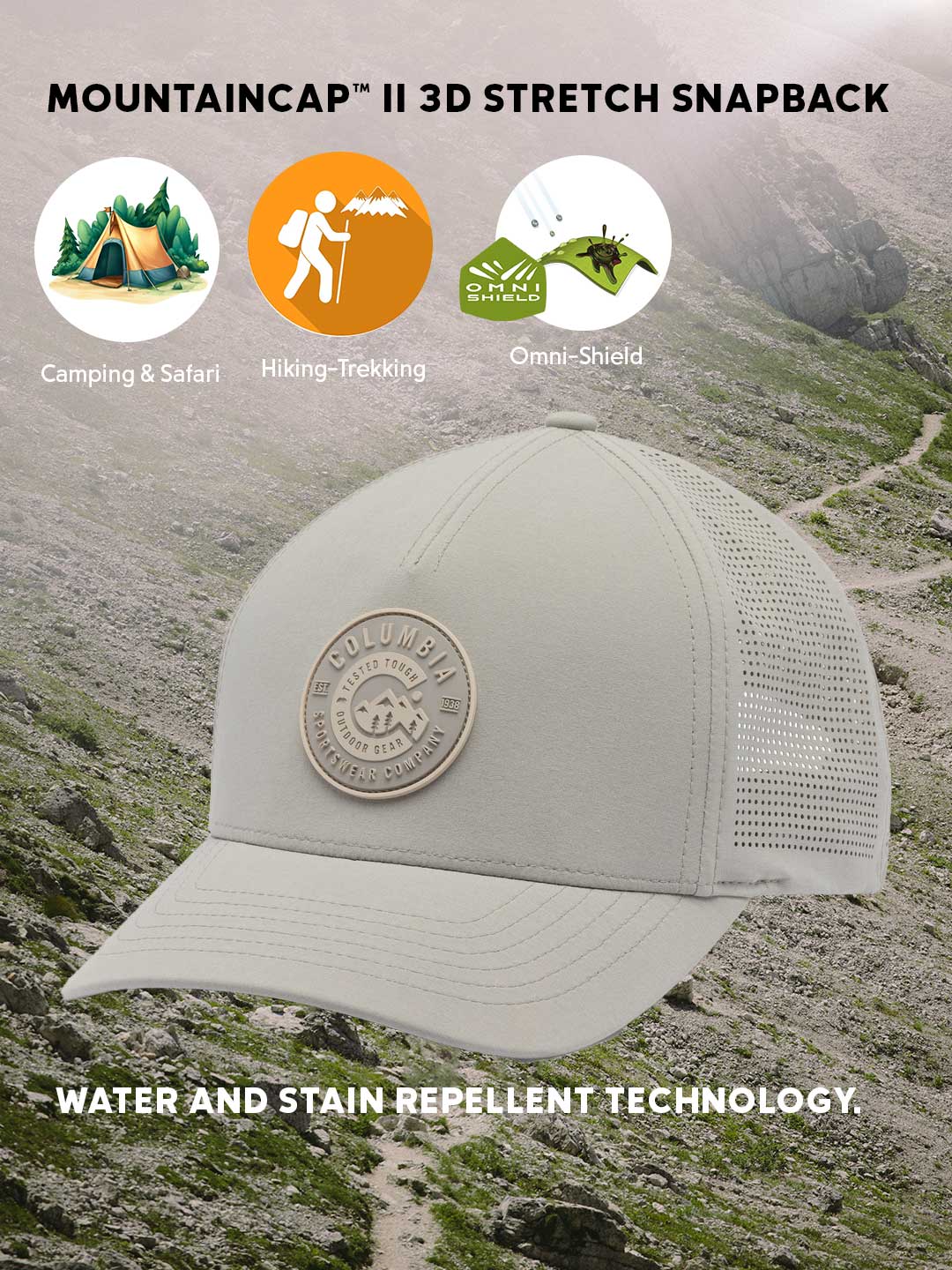 Columbia Unisex Light Grey Omni-Shield Mountaincap II 3D Stretch Snap Back Cap