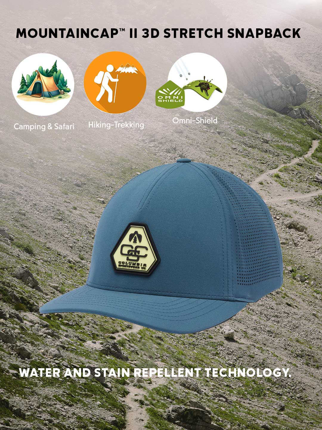 Columbia Unisex Blue Omni-Shield Mountaincap II 3D Stretch Snap Back Cap