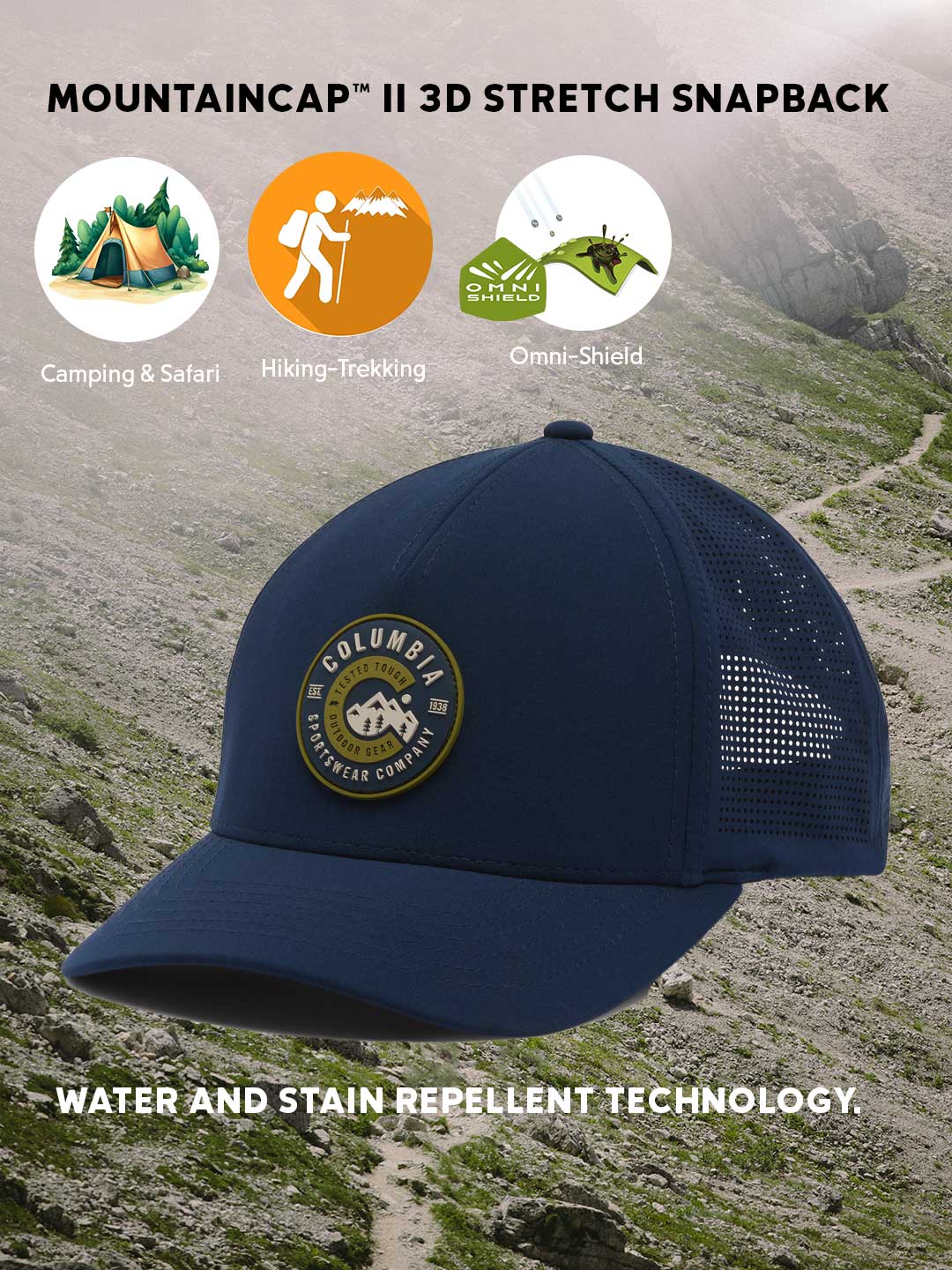 Columbia Unisex Navy Blue Omni-Shield Mountaincap II 3D Stretch Snap Back Cap