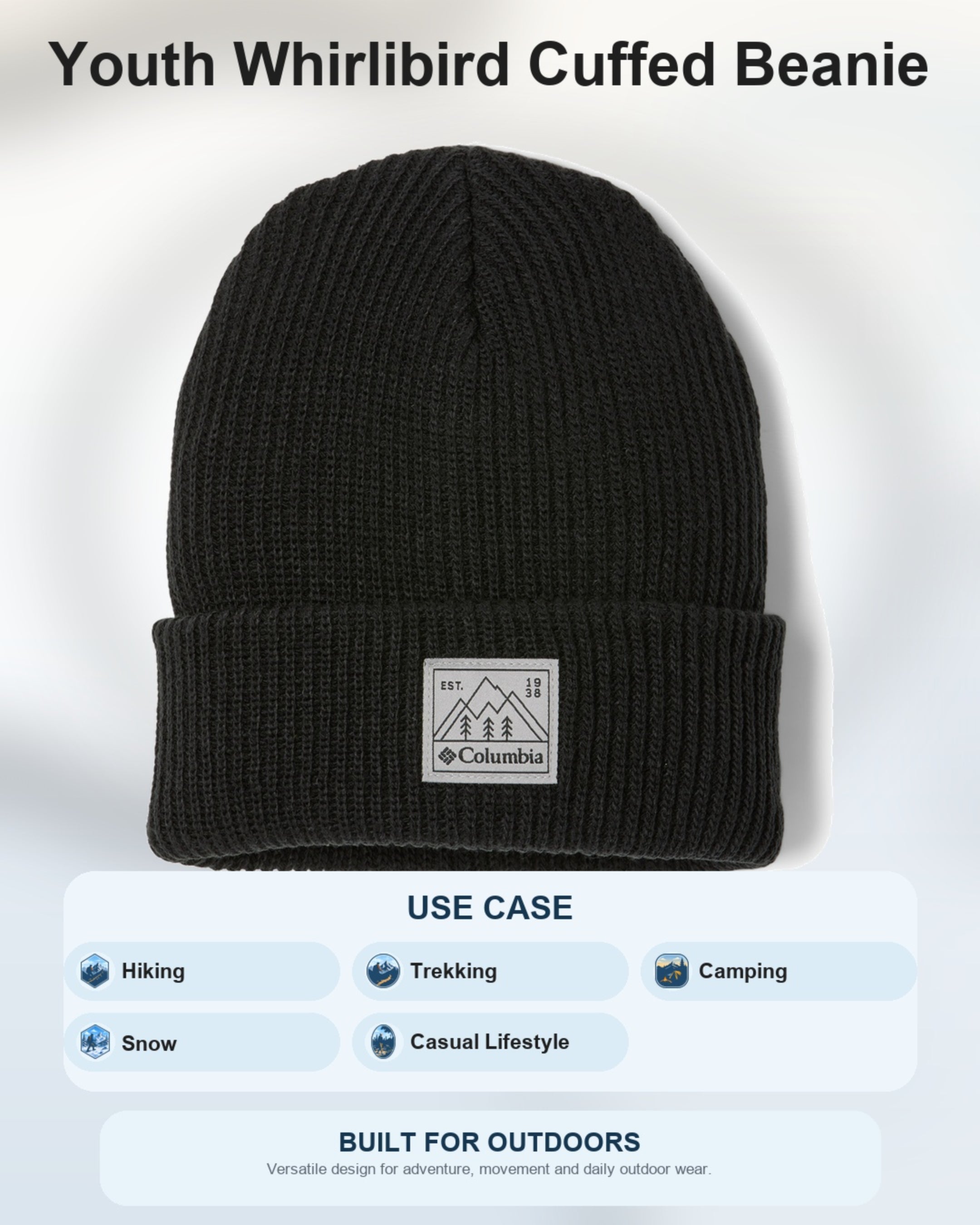 Columbia Kids Unisex Black Whirlibird Cuffed Beanie