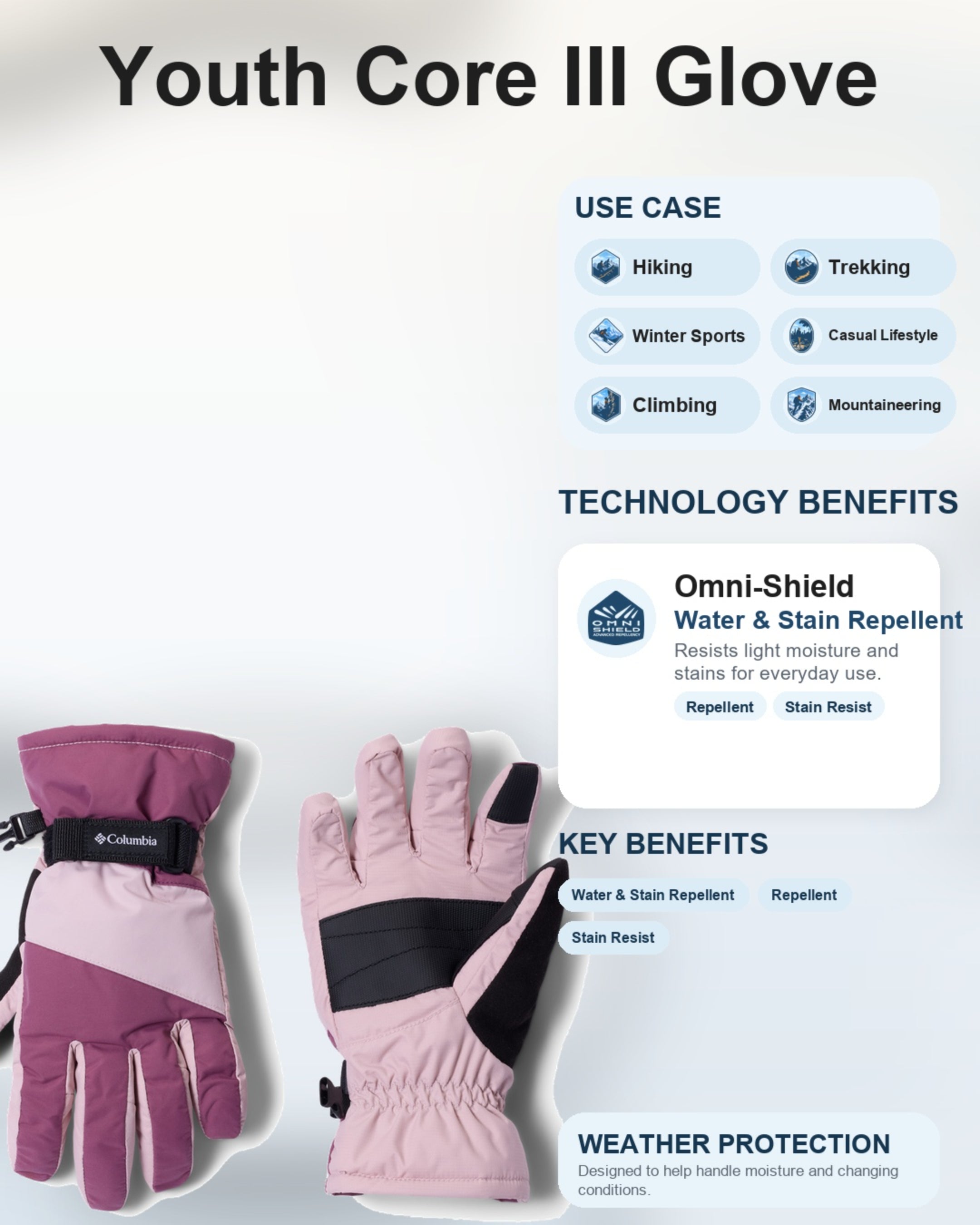 Columbia Kids Unisex Purple Omni-Shield Core III Gloves