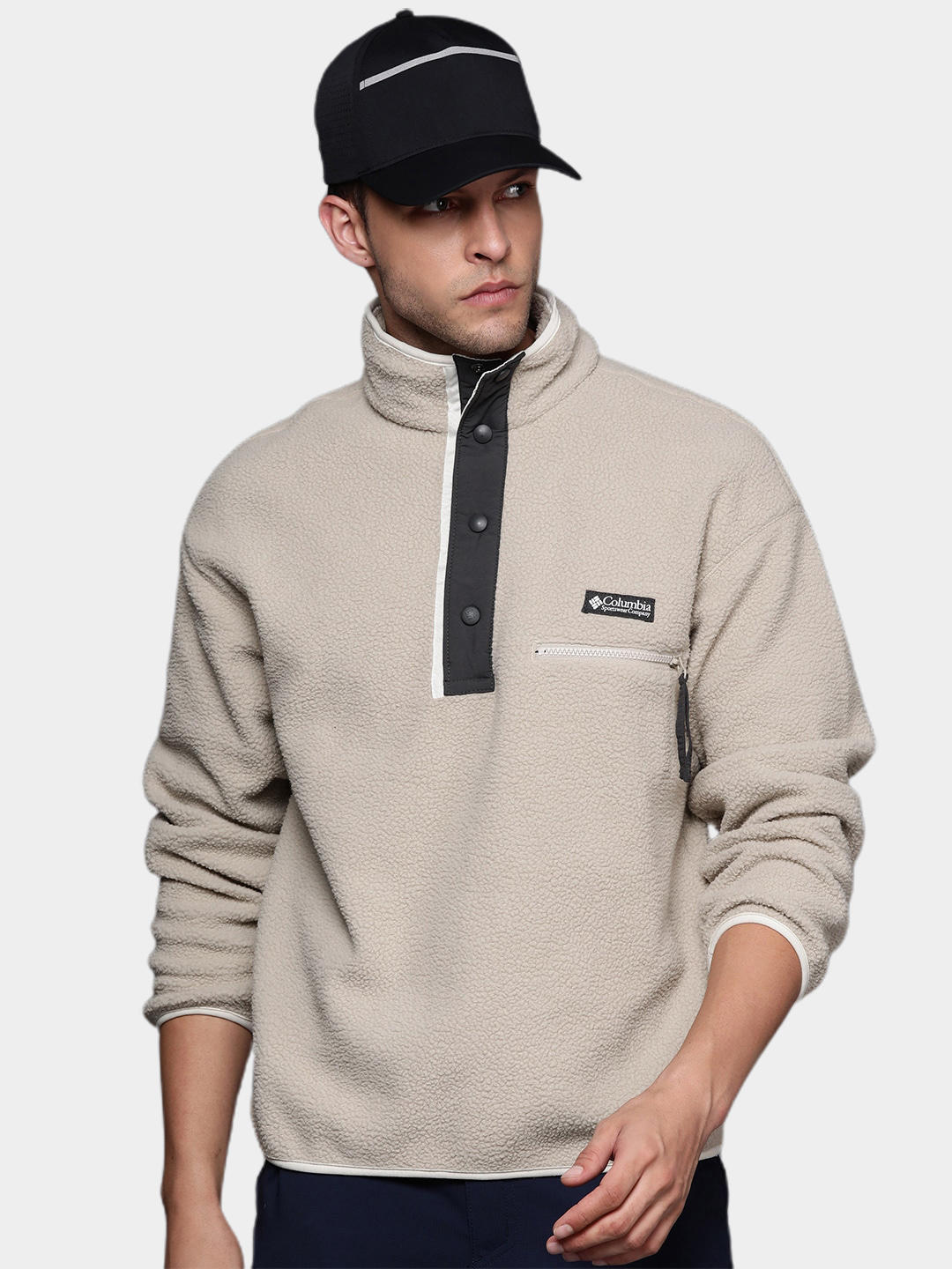 Columbia Men Beige Helvetia Half Snap Fleece Jacket