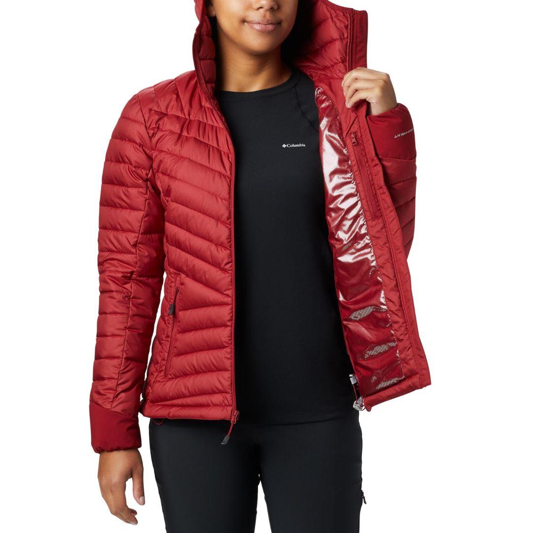 A Women Wearing Columbia Women Red Windgates Hooded Jacket