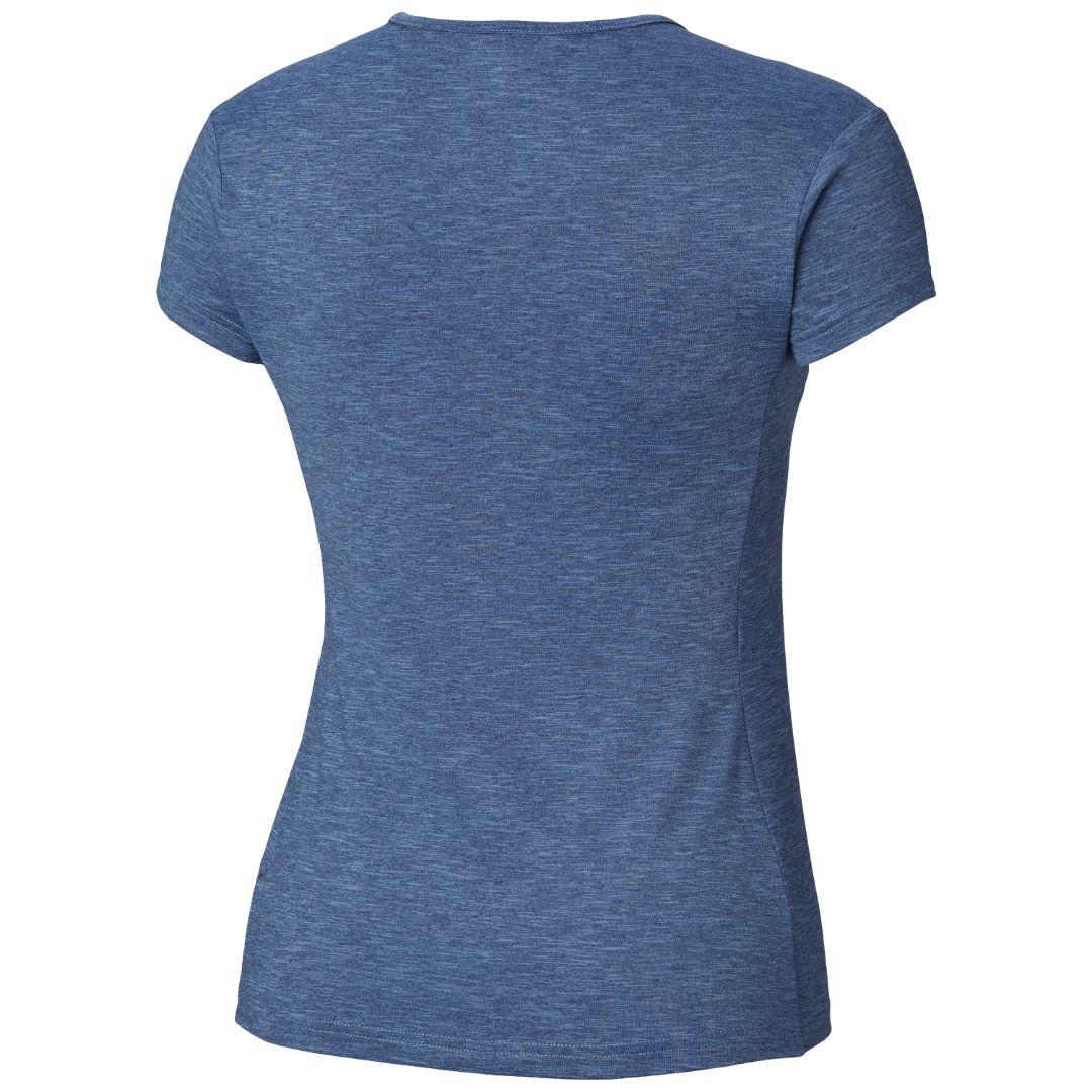A Women Wearing Columbia Women Blue Firwood Camp Tee (Sun Protection)