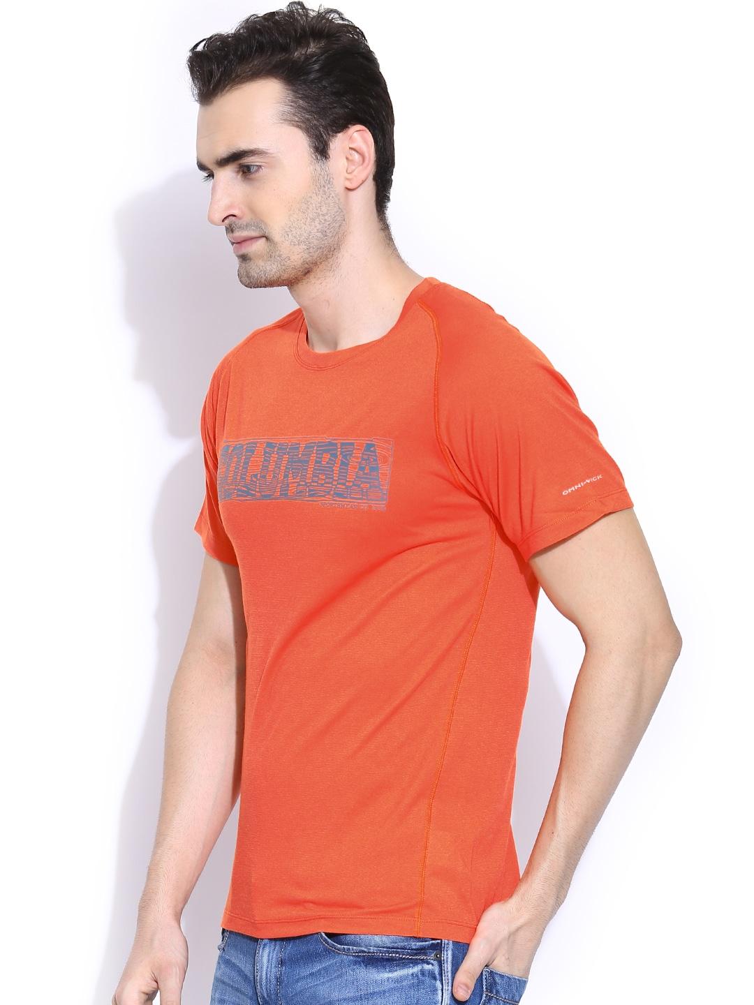 Columbia Men Orange Mountain Tech Logo S S Crew (Sun Protection)
