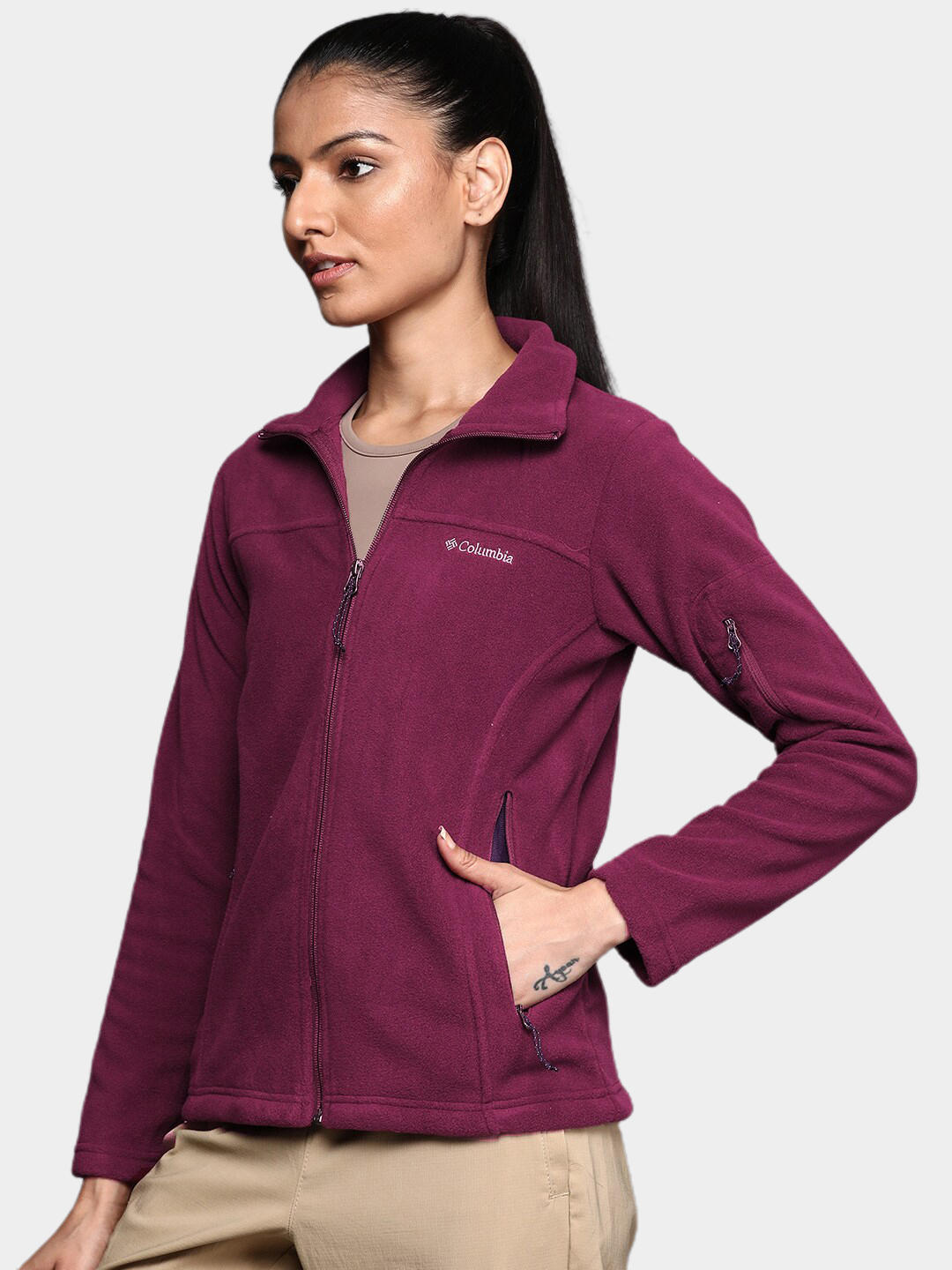 Columbia Women Maroon Fast Trek II Fleece Jacket