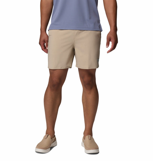 men beige omni shade terminal roamer stretch shorts
